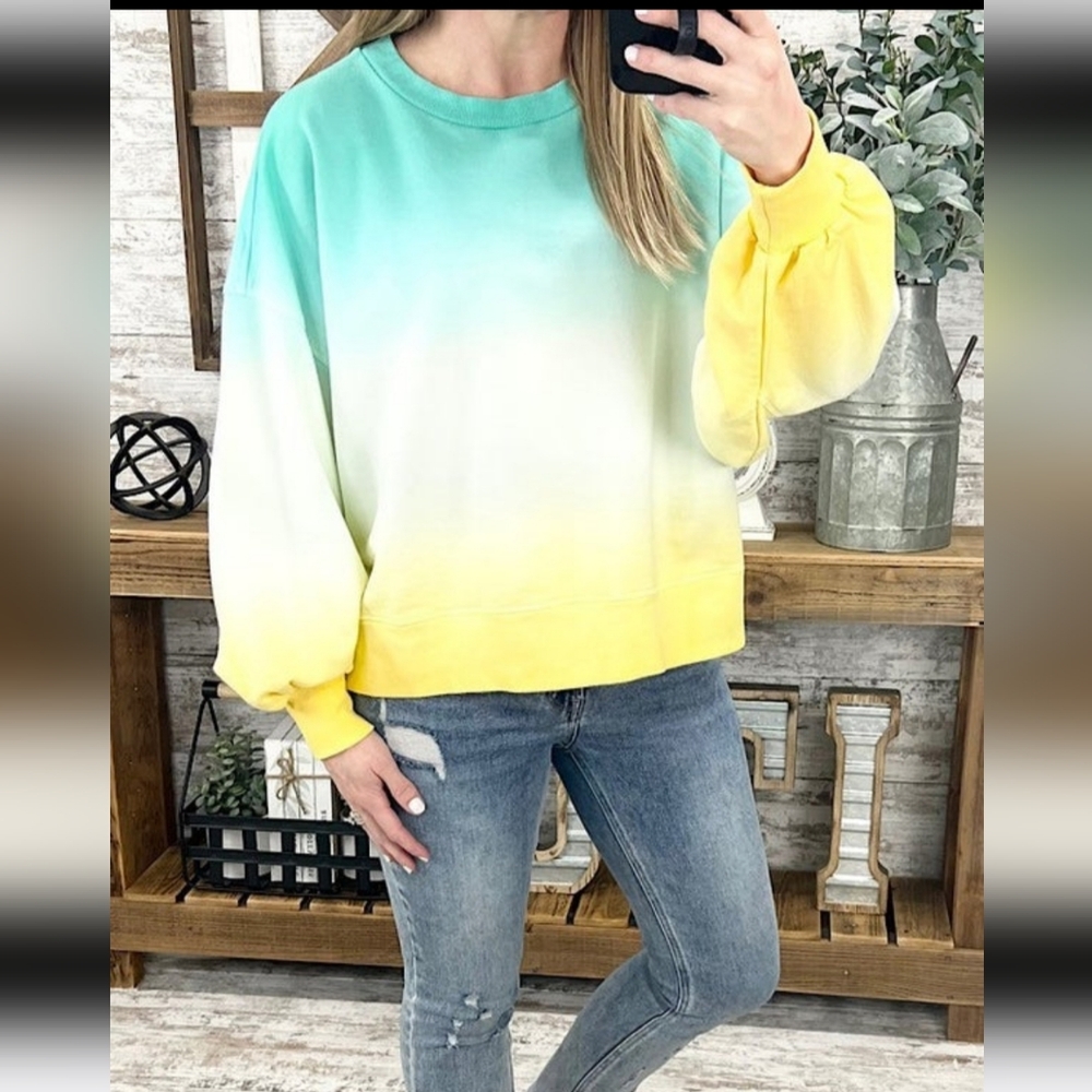 Zenana Dip Dye Balloon Sleeve Crewneck - Picture 5 of 5